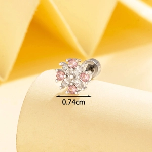 Pink and white flower stud earrings with zirconia stones in 0.74cm diameter size