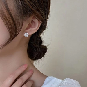 Elegant square stud earrings with pave-set zircon stones on silver-tone metal setting