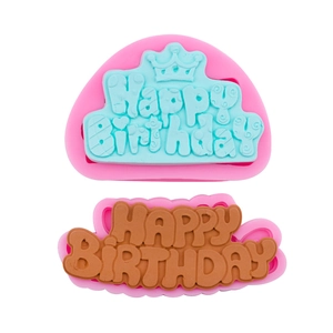 Stampi in silicone rosa Happy Birthday e corona per decorazione di torte e cioccolato