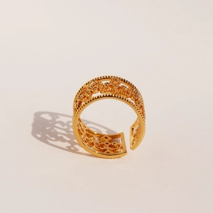 Vintage hollow engraved gold-plated zircon open ring for women in French luxury style