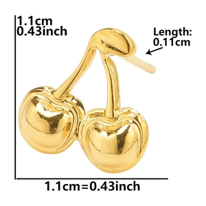 Specifiche dimensionali per orecchini a ciliegia di 1,1 cm x 1,1 cm su sfondo bianco