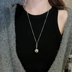 Minimalist Round Ball Pendant Necklace Stainless Steel High Polished Chic Long Chain For Women