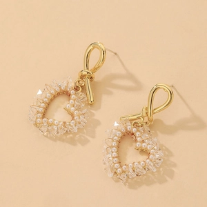 Heart Dangle Earrings Alloy Crystal Imitation Artificial Pearl Elegant Sweet Style For Women With 925 Sterling Silver Earring Post