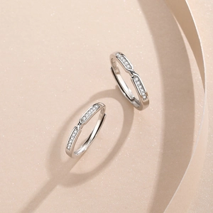 S925 sterling silver couple rings with pavé diamonds and twisted knot design in silver
