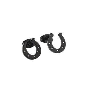 Minimalist matte black U-shaped stainless steel horseshoe stud earrings for women
