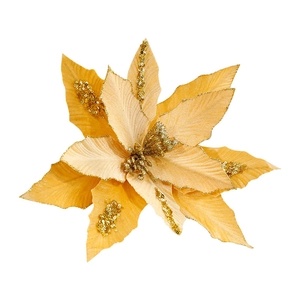 Sparkling gold artificial Poinsettia flower with glitter sequins for Christmas decoration