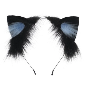 Süßes schwarzes Plüsch Katzenohr Stirnband mit graublauem Innenfell für Halloween Lolita