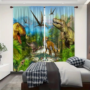 Polyester blackout curtains for children rooms featuring vibrant colorful dinosaur patterns