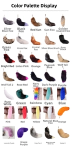 Macro display of assorted faux fox fur tail keychains in various colors with metal hooks