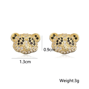 Golden panda stud earrings with sparkling crystals, size 0.9x1.3cm and 3g weight