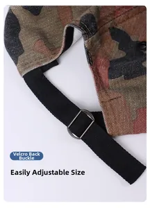 Detailed shot showing the adjustable metal buckle and strap of the camouflage hat