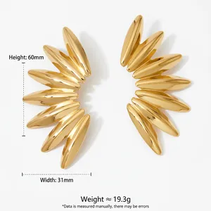 Punk style irregular gold leaf earrings for women with detailed size measurements