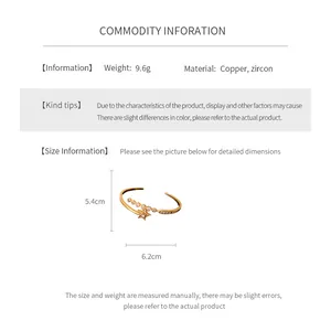 Detailed size and weight specs for gold plated star cuff bracelet with cubic zirconia