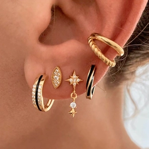 Geometric Punk Hoop Dangle Stud Earrings Ear Cuffs Copper Gold Plated Zircon Enamel Street Style Women