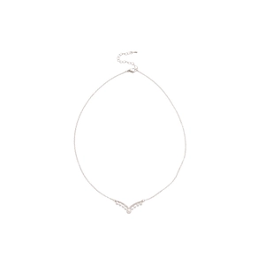 Silver V-shaped necklace featuring pearls and pavé zircons on a delicate chain