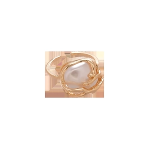 12-piece set of gold irregular geometric rings with chunky white faux pearl detail