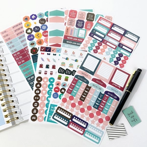 Creative weekly planner sticker set with spiral notebook for daily agenda organization