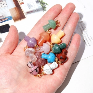 Handheld assorted natural stone mini mushroom pendants for DIY jewelry making