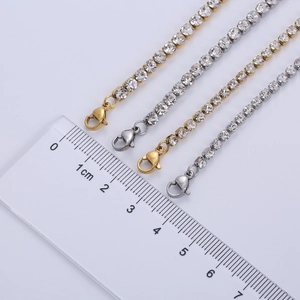 Single row 3mm and 4mm tennis chain necklaces in gold and silver steel with cubic zirconia