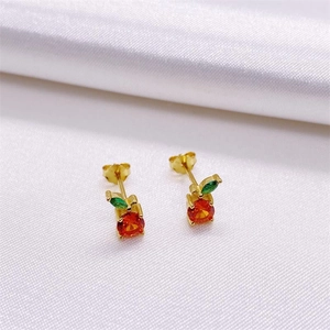 Minimalist S925 sterling silver red grapefruit apple stud earrings with colorful zirconia