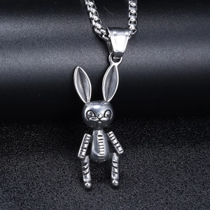 Mechanical Rabbit Pendant Necklace Stainless Steel Punk Cyberpunk Stitched Design Gothic Jewelry For Men Women