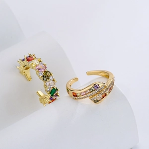 Geometric Open Adjustable Ring Copper 18K Gold Plated Micro Set Colorful Zircon Elegant Luxury Jewelry For Women Wedding