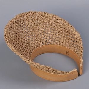Summer woven hollow straw sun hat with large brim and stylish 'R' logo detail