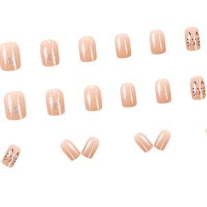 Cute pink cat-themed press-on nails set featuring glitter paw prints and kitten faces