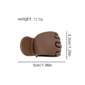 Brown hair claw clip for high ponytail styling with size and weight dimensions