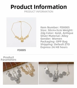 Detailed view of bohemian alloy headpiece showing 50cm size and etched coin pendants