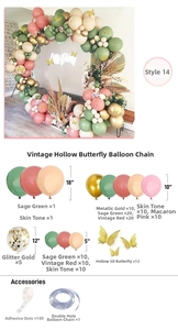 Balloon arch kit with sage green and gold latex balloons, 3D butterflies and accessories