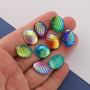 Colorful 13x18mm oval resin fish scale cabochons with iridescent AB finish for DIY crafts