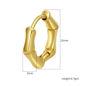 Orecchini a cerchio in acciaio inossidabile dorato a bambù, diametro 13mm e larghezza 2mm