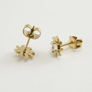 Minimalistische goldene Edelstahl-Sonnenblumen-Ohrringe mit funkelndem runden Edelstein