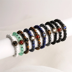 Retro Naturstein Krone Perlenarmband Für Damen Herren Tigerauge Weißer Türkis Achat Elastisches Heilendes Schmuck Armband