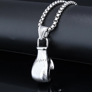 Silver stainless steel boxing glove pendant necklace for men with box chain