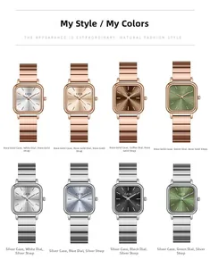 Matrix display of elegant square GEDI quartz watches in rose gold and silver finishes