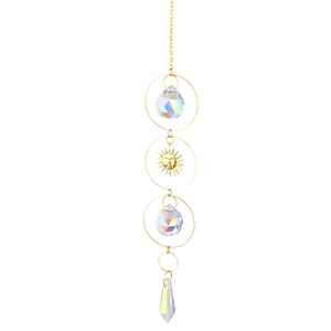 Golden sun crystal suncatcher with moon and star pendants for window decoration