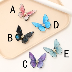 Elegant set of 5 colorful butterfly hair clips with pearls and rhinestones decoration