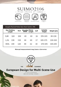 Size chart detail for thick flannel bathrobes showing measurements for S to XXXL