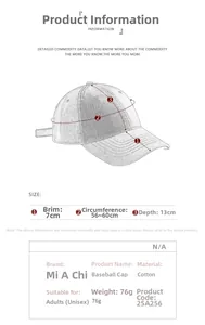 Tableau détaillé des tailles pour casquette de baseball brodée en coton ajustable