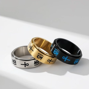 Stainless Steel Spinner Ring Ancient Egyptian Symbols Buddhist Mantra Stress Relief Anxiety Fidget Jewelry For Men Women