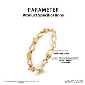 Detailed specs of gold wolf head stainless steel bracelet with 220x12mm measurements