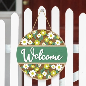 Welcome Sign Round Wood Hanging Door Plaque With Daisy Floral Decor Farmhouse Style Spring Porch Garden Decor