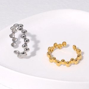 Irregular wave geometric 18K gold plated stainless steel open ring in gold and silver