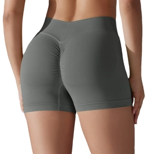 High waist charcoal seamless knit yoga shorts with scrunch butt lifting effect