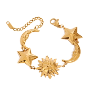 18K gold plated stainless steel bracelet featuring sun moon and star charms