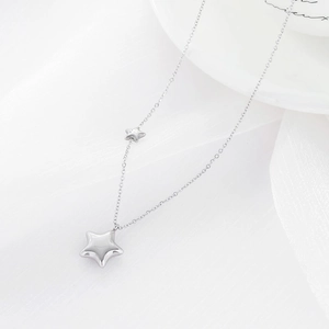 Polished stainless steel star pendant necklace with delicate silver chain for women