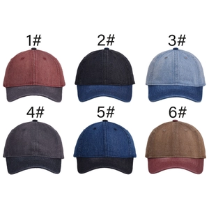 Vintage washed denim patchwork baseball caps in six assorted colors with stitched eyelets