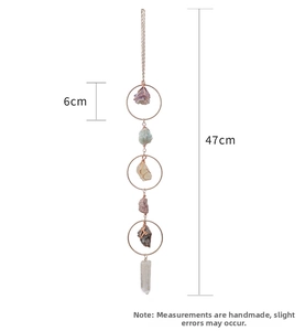 Detail of 47cm amethyst and citrine suncatcher with metal rings for garden decor